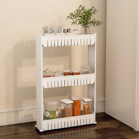 Hastings Home 3-Tier Slim Rolling Cart, White 490654EUG